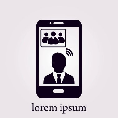 Online konferans akıllı telefon simgesi. Akıllı telefonlar ve tabletler ile sesli ve görüntülü konferans.