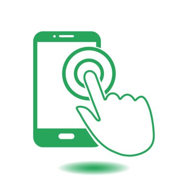 Dokunmatik ekran smartphone işareti simgesi. El işaretçi simgesi. Düz tasarım stili. Vektör Eps 10.