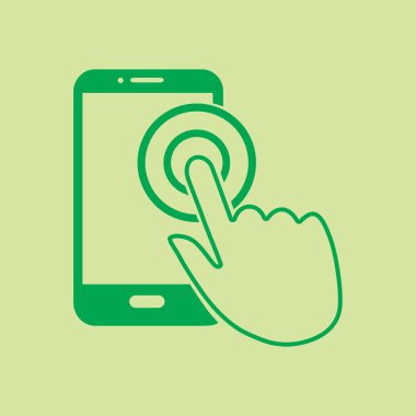 Dokunmatik ekran smartphone işareti simgesi. El işaretçi simgesi. Düz tasarım stili. Vektör Eps 10.
