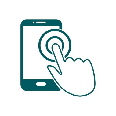 Dokunmatik ekran smartphone işareti simgesi. El işaretçi simgesi. Düz tasarım stili. Vektör Eps 10.