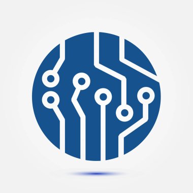 Devre kartı simgesi. Teknoloji düzeni kare simgesi. Düz tasarım stili.