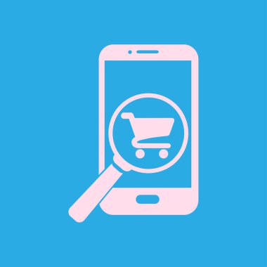 Cam shoping akıllı telefon arıyor. Shoping online simgesi.