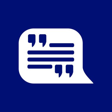 Simge alıntı. Tırnak işareti konuşma balonu sembol. Doğrudan nutuk işareti.