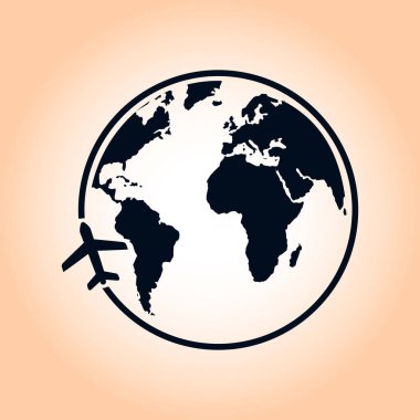 Uçak simgesi seyahat. Dünya yuvarlak çelme takmak. Düz tasarım stili.