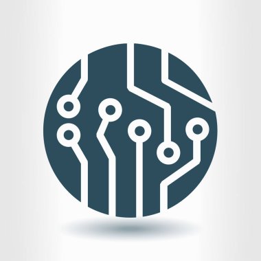 Devre kartı simgesi. Teknoloji düzeni kare simgesi. Düz tasarım stili.