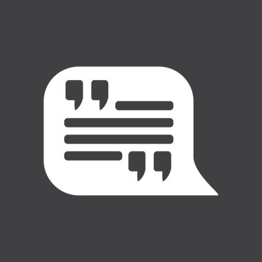 Simge alıntı. Tırnak işareti konuşma balonu sembol. Doğrudan nutuk işareti.