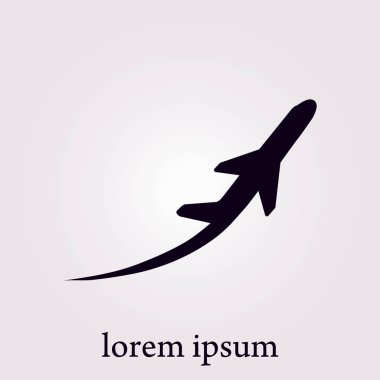 Uçak uçuş biletleri hava sinek seyahat kalkış siluet öğesi. Uçak sembolü. Seyahat etmek simge. Düz tasarım.