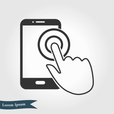 Dokunmatik ekran smartphone işareti simgesi. El işaretçi simgesi. Düz tasarım stili. Vektör Eps 10.