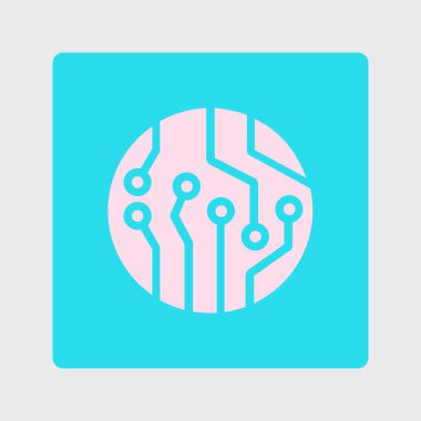 Devre kartı simgesi. Teknoloji düzeni kare simgesi. Düz tasarım stili.