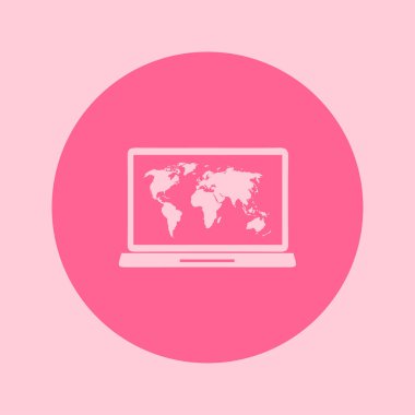 laptop ve Dünya Haritası, vektör çizim basit simgesi