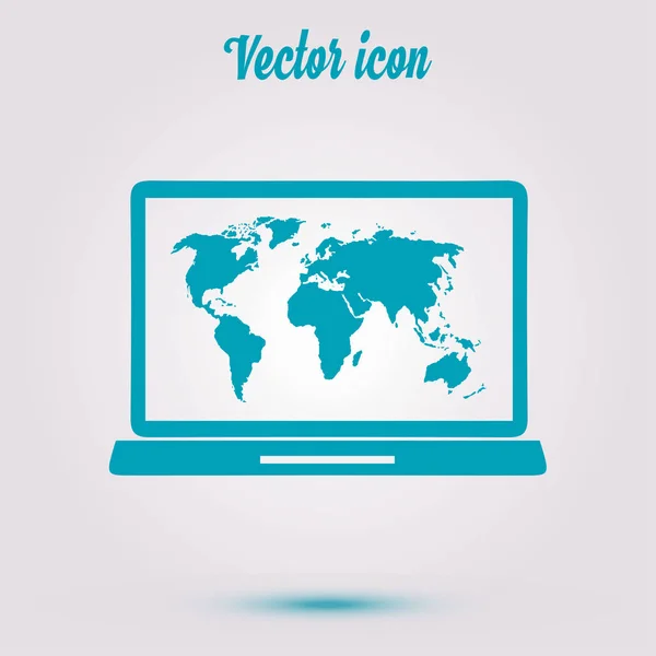 Einfaches Symbol Für Laptop Und Weltkarte Vektorillustration — Stockvektor