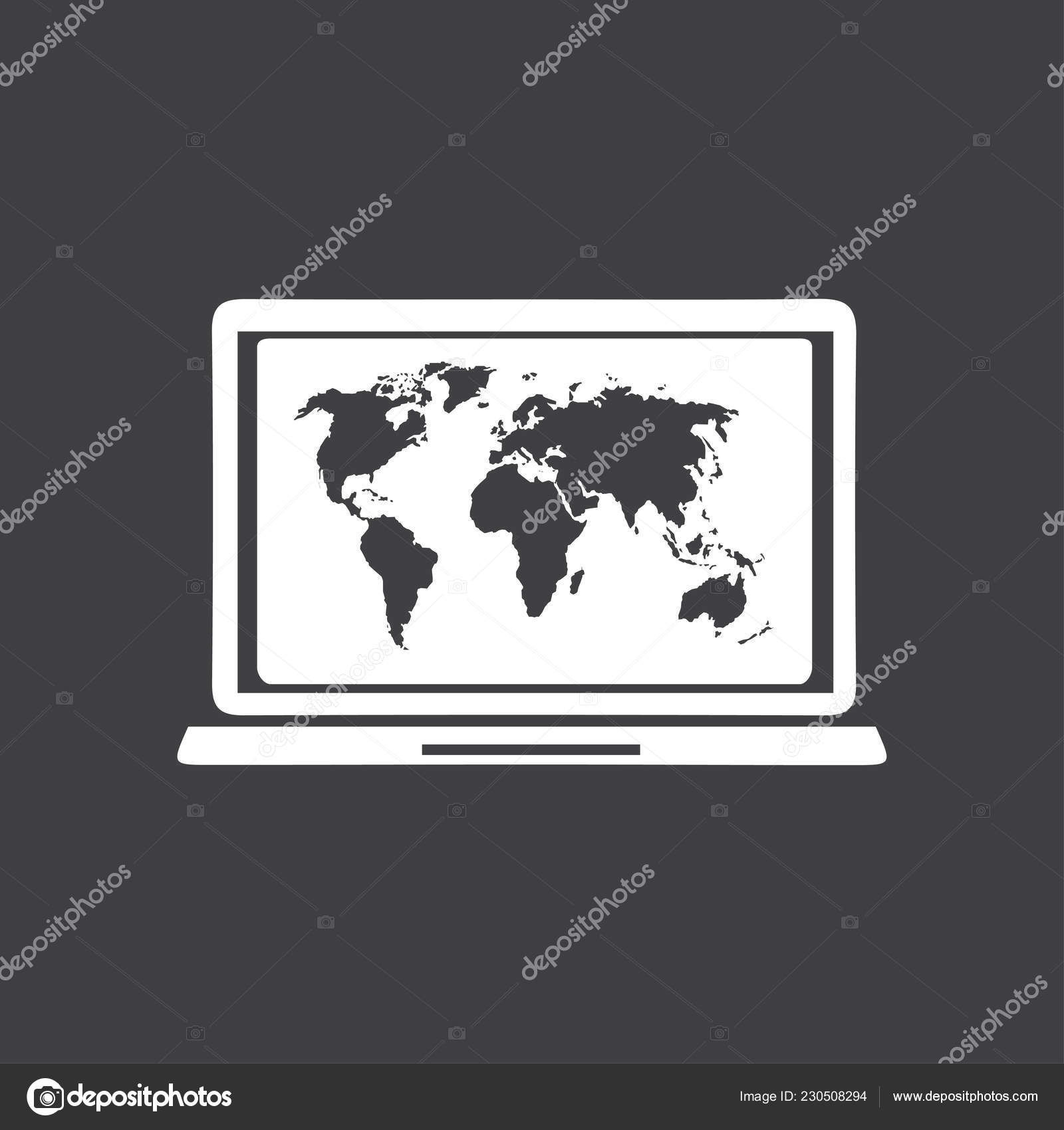 ノート パソコンと世界地図ベクター画像のシンプルなアイコン ストックベクター C Arhimicrostok