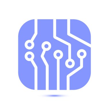 Devre kartı simgesi. Teknoloji düzeni kare simgesi. Düz tasarım stili.