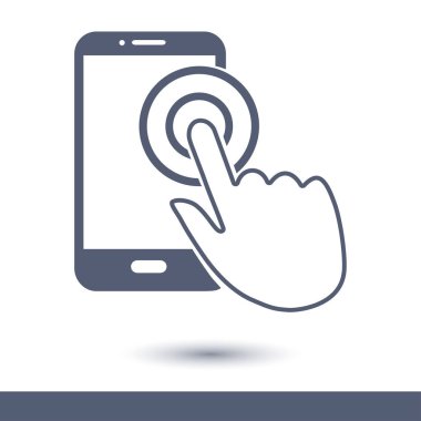 Dokunmatik ekran smartphone işareti simgesi. El işaretçi simgesi. Düz tasarım stili. Vektör Eps 10.