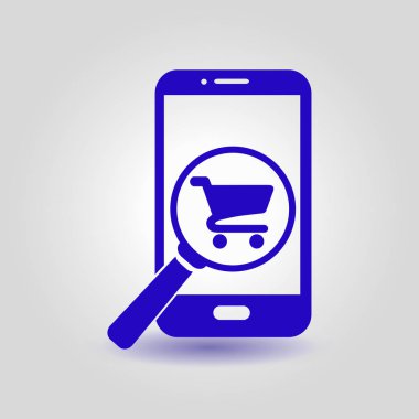 Cam shoping akıllı telefon arıyor. Shoping online simgesi.