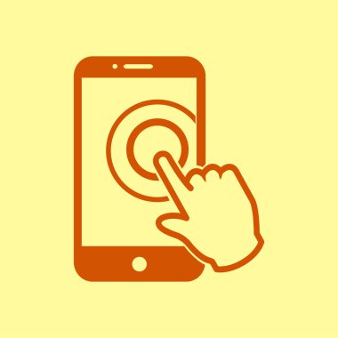 Dokunmatik ekran smartphone işareti simgesi. El işaretçi simgesi. Düz tasarım stili. Vektör Eps 10.