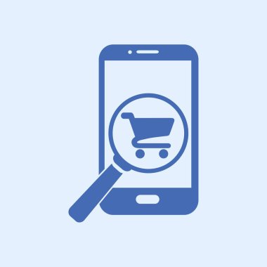 Cam shoping akıllı telefon arıyor. Shoping online simgesi.