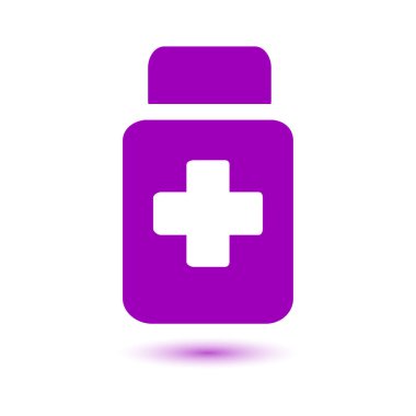 Uyuşturucu simgesi imzala. Haplarla paketi. Düz tasarım stili. 