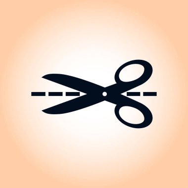 Makas ile kesme hatları simgesi. Rozet yer kesme.