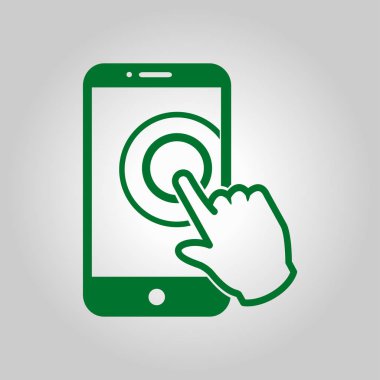 Dokunmatik ekran smartphone işareti simgesi. El işaretçi simgesi. Düz tasarım stili. Vektör Eps 10.