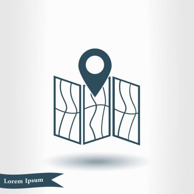 harita ve PIN, vektör çizim basit simgesi