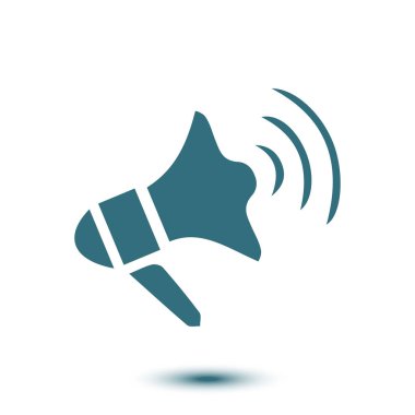 Yakında simge megafon. Hoparlör simgesi. Haberler ve acil reklamlar.