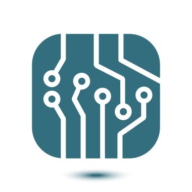 Devre kartı simgesi. Teknoloji düzeni kare simgesi. Düz tasarım stili.