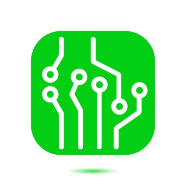 Devre kartı simgesi. Teknoloji düzeni kare simgesi. Düz tasarım stili.