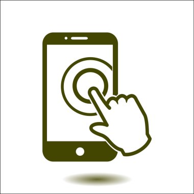 Dokunmatik ekran smartphone işareti simgesi. El işaretçi simgesi. Düz tasarım stili. Vektör Eps 10.