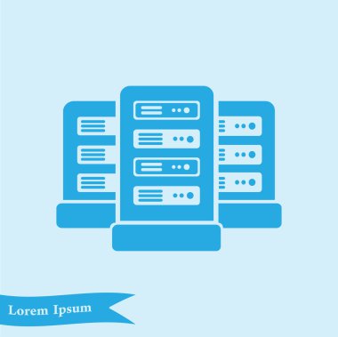 Veri merkezi simgesinde ağ sunucuları. Düz tasarım biçimi.