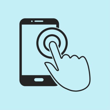 Dokunmatik ekran smartphone işareti simgesi. El işaretçi simgesi. Düz tasarım stili. Vektör Eps 10.