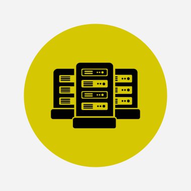 Veri merkezi simgesinde ağ sunucuları. Düz tasarım biçimi.