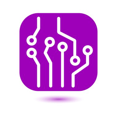 Devre kartı simgesi. Teknoloji düzeni kare simgesi. Düz tasarım stili.