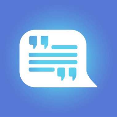 Simge alıntı. Tırnak işareti konuşma balonu sembol. Doğrudan nutuk işareti.