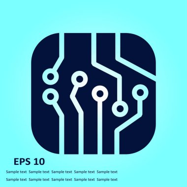 Devre kartı simgesi. Teknoloji düzeni kare simgesi. Düz tasarım stili.