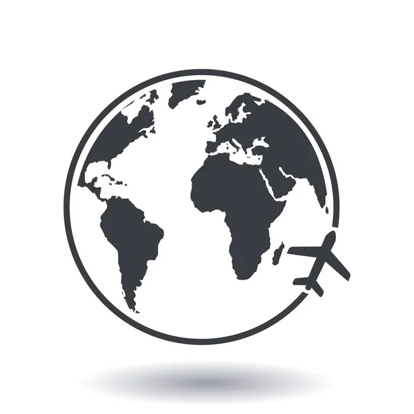 Viagem Ícone Avião Viagem Redor Mundo Estilo Design Plano — Vetor de Stock