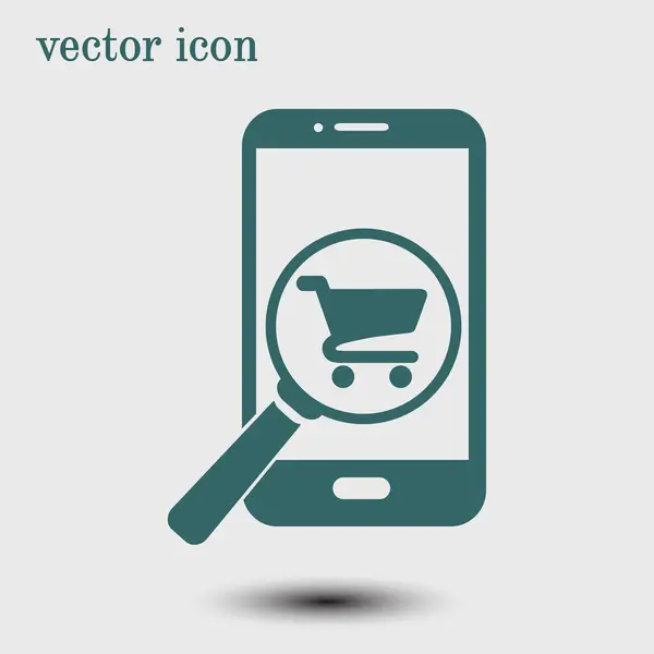 Vidrio Buscando Compras Teléfono Inteligente Icono Compras Línea — Vector de stock