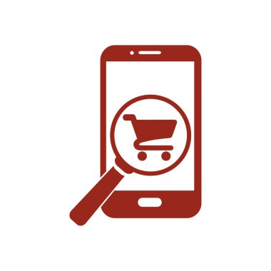 Cam shoping akıllı telefon arıyor. Shoping online simgesi.