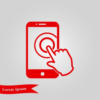 Dokunmatik ekran smartphone işareti simgesi. El işaretçi simgesi. Düz tasarım stili. Vektör Eps 10.