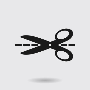 Makas ile kesme hatları simgesi. Rozet yer kesme.