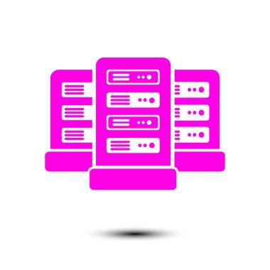 Veri merkezi simgesinde ağ sunucuları. Düz tasarım biçimi.