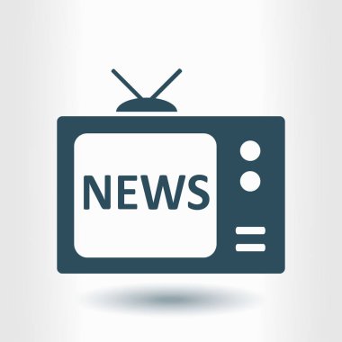 TV haber muhabiri. Düz tasarım stili. Kitle iletişim araçları sembolü. 
