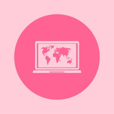 laptop ve Dünya Haritası, vektör çizim basit simgesi