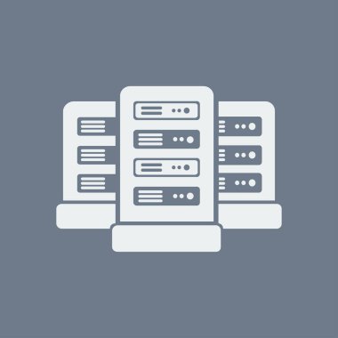 Veri merkezi simgesinde ağ sunucuları. Düz tasarım biçimi.