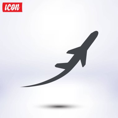 Uçak uçuş biletleri hava sinek seyahat kalkış siluet öğesi. Uçak sembolü. Seyahat etmek simge. Düz tasarım.