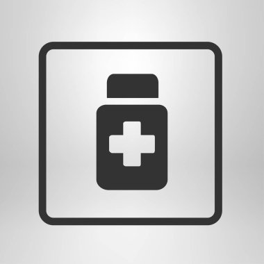 Uyuşturucu simgesi imzala. Haplarla paketi. Düz tasarım stili. 