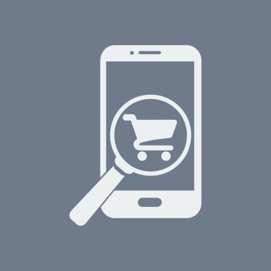 Cam shoping akıllı telefon arıyor. Shoping online simgesi.