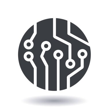 Devre kartı simgesi. Teknoloji düzeni kare simgesi. Düz tasarım stili.