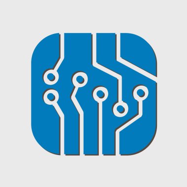 Devre kartı simgesi. Teknoloji düzeni kare simgesi. Düz tasarım stili.