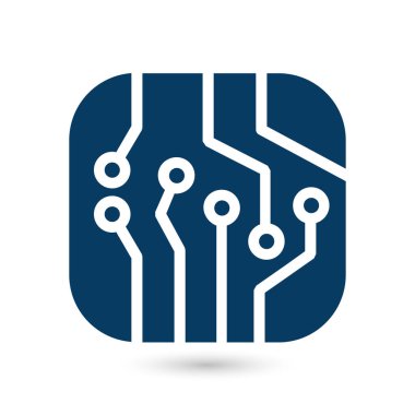 Devre kartı simgesi. Teknoloji düzeni kare simgesi. Düz tasarım stili.